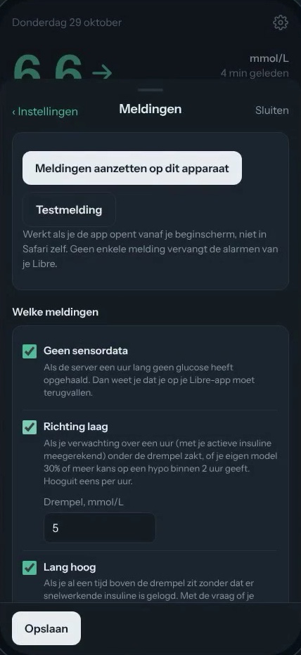Instellingenscherm voor meldingen met regels en drempels, met verzonnen demodata