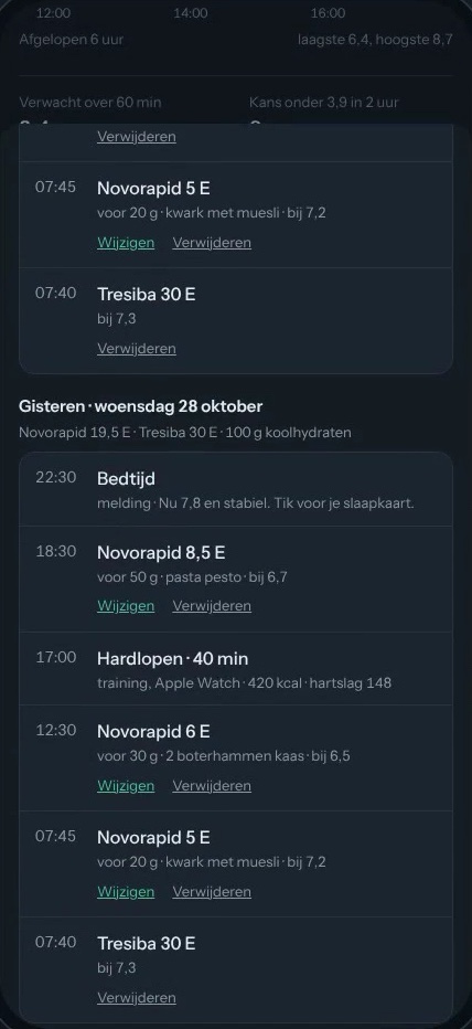 Logboek met een training die van het horloge is binnengekomen, met verzonnen demodata